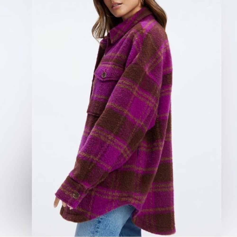 Good American Oversized Plaid Shacket Jacket Purple NWT Size Small